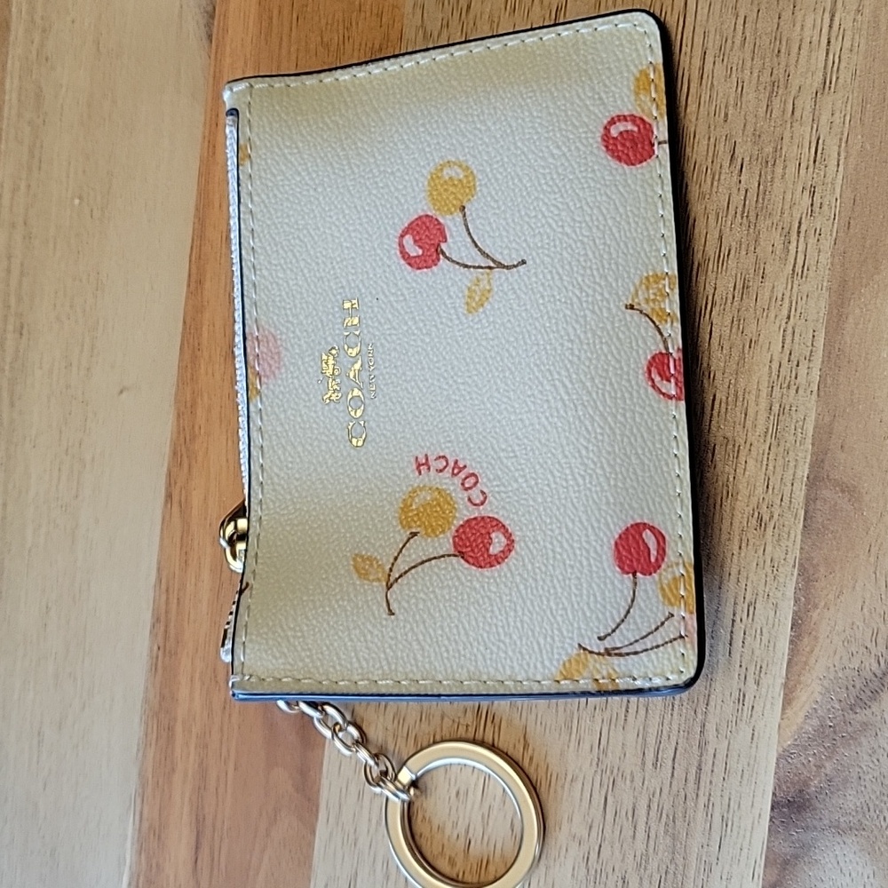 Coach key chain card case rare cherry print